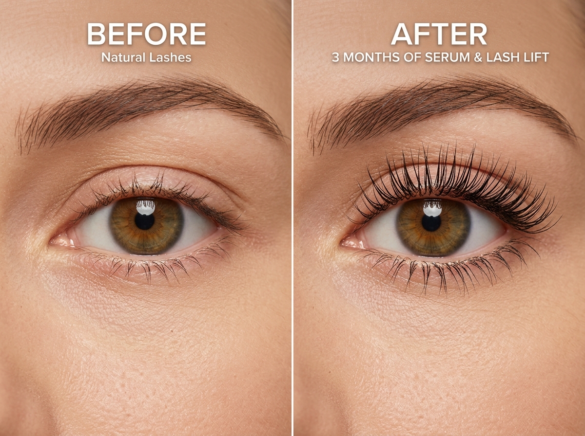 before and after sparse lash restoration after 40 with serum and lift