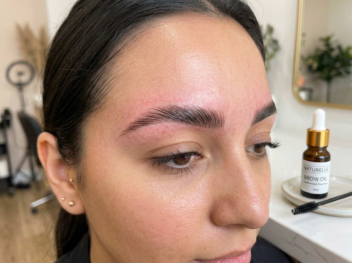 freshly laminated brows with aftercare products spoolie and brow oil