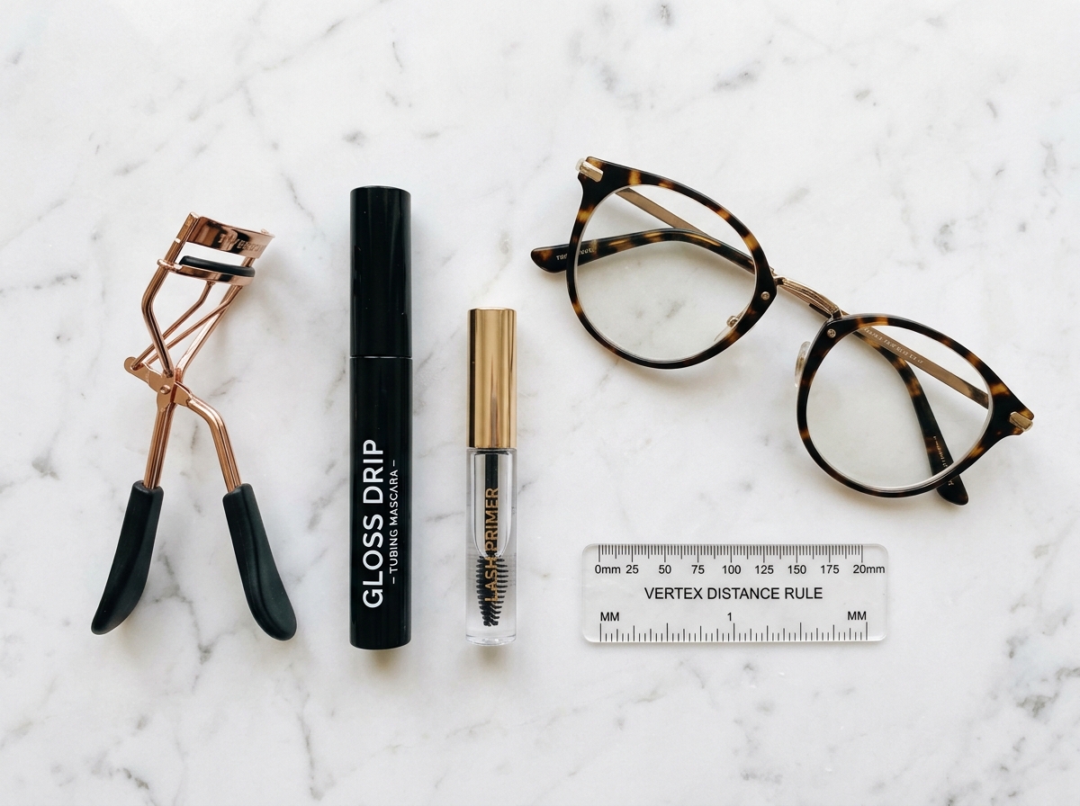 lash care tools for glasses wearers including curler tubing mascara and frames