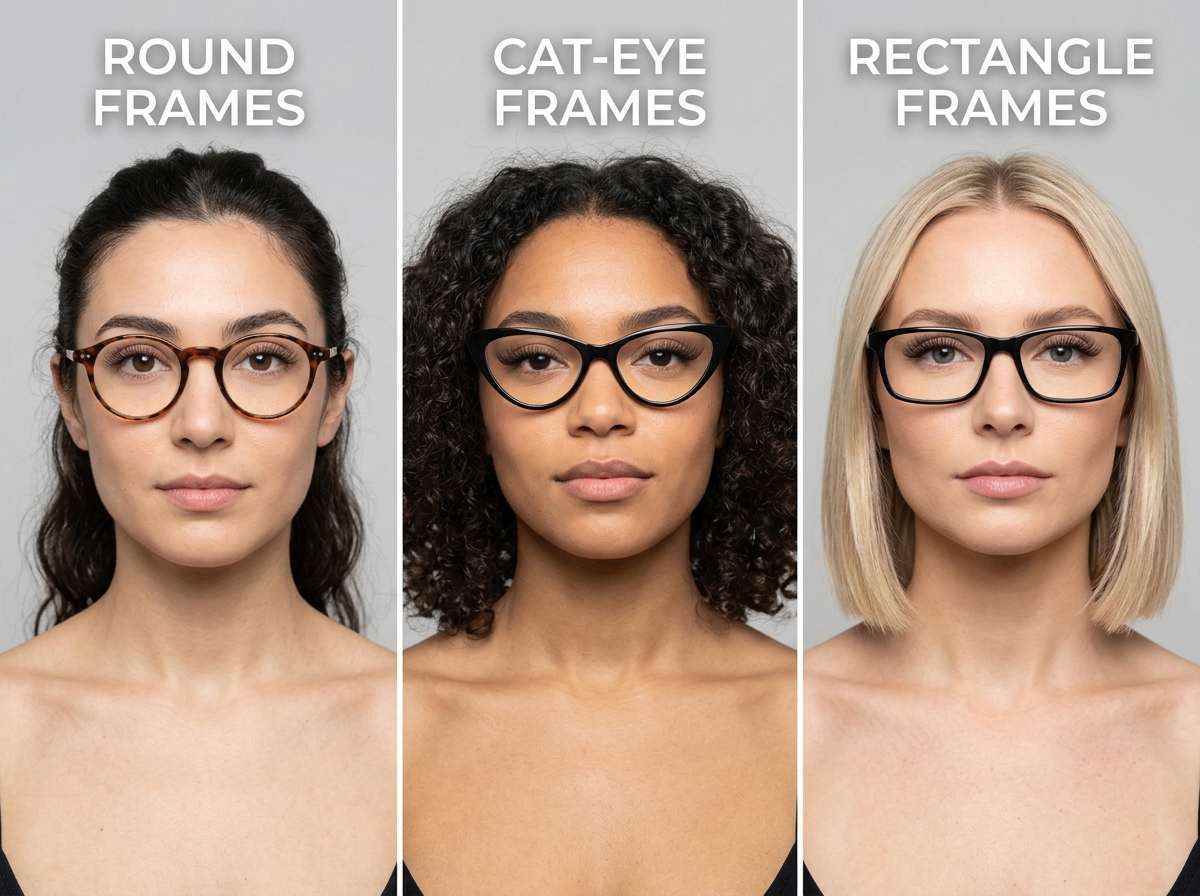 lash extension mapping for three different glasses frame shapes