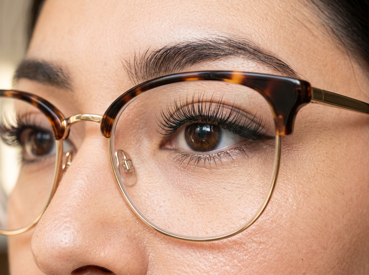 lash extensions with glasses showing proper curl and lens clearance