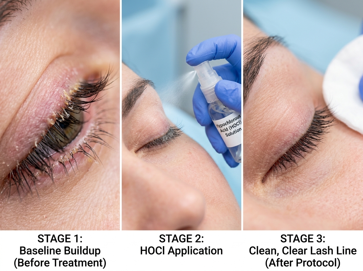 lash line hygiene before and after hypochlorous acid treatment