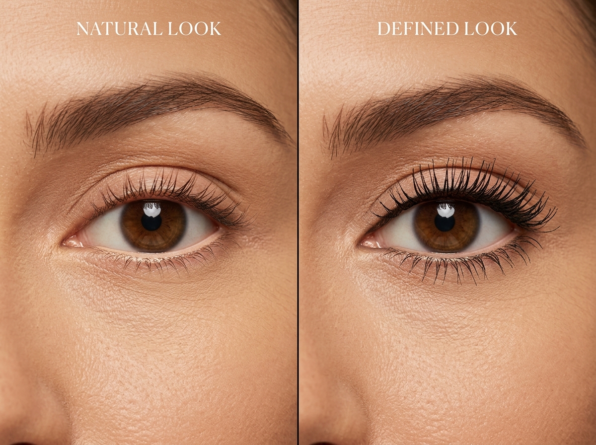 natural versus defined five minute eye makeup look comparison