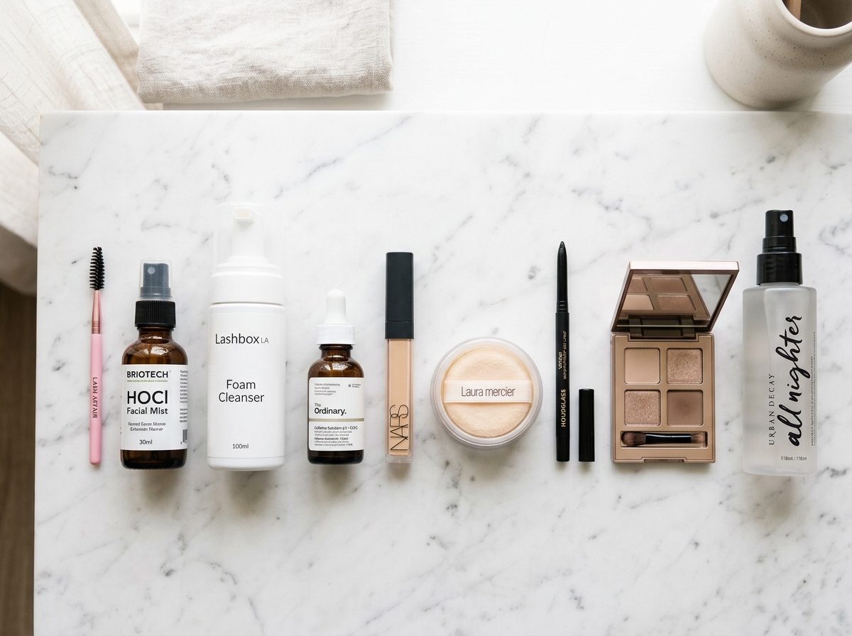 nine morning routine essentials for lash extension wearers in sequence