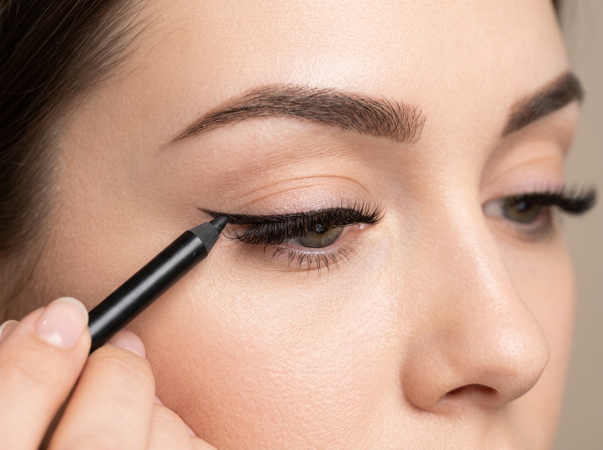 waterproof gel liner applied to outer lash line over extensions