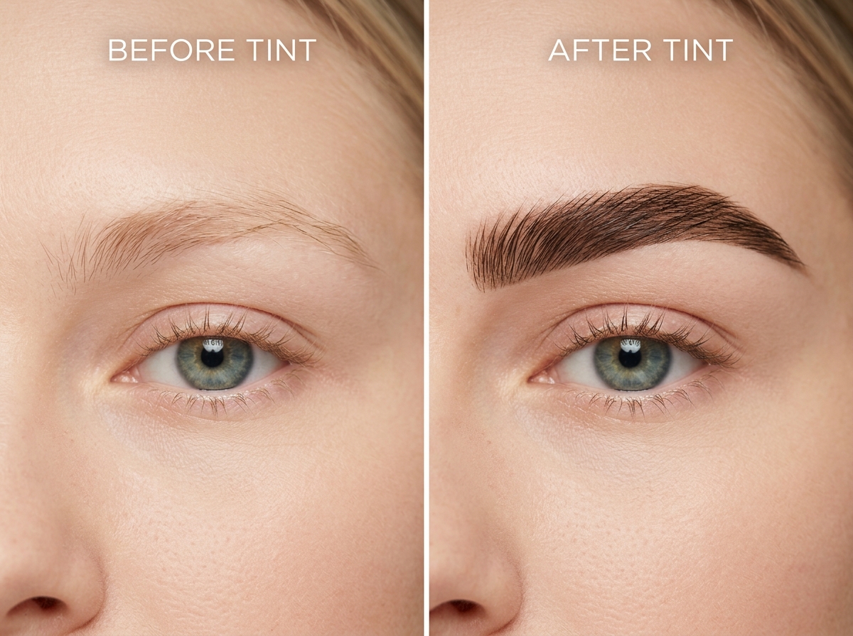brow tinting before and after showing natural hair color enhancement