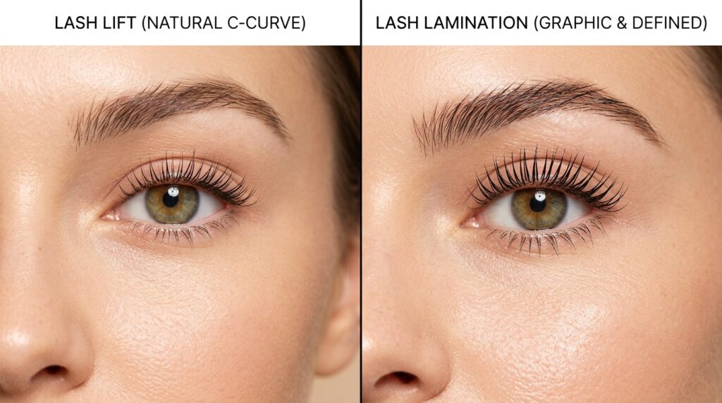 lash lift versus lash lamination results side by side comparison