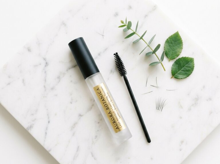 lash masque conditioning treatment product with spoolie on marble surface