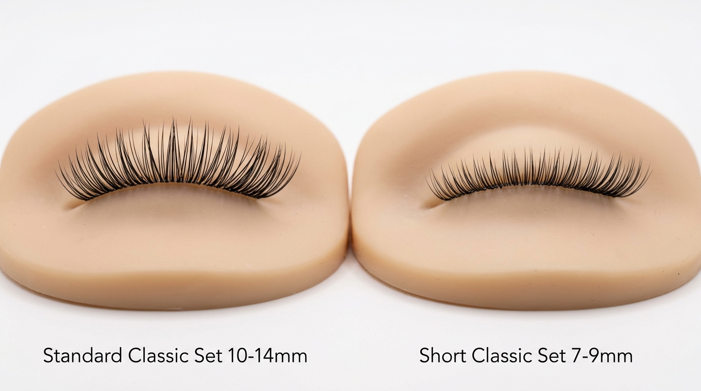 standard classic lash extensions versus short classic set length comparison
