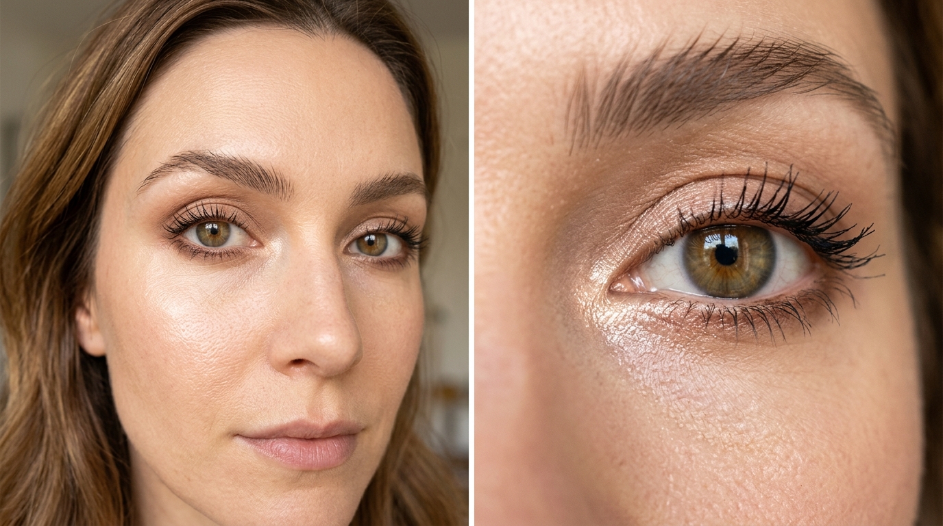 French girl eye makeup finished look with inner corner highlight detail