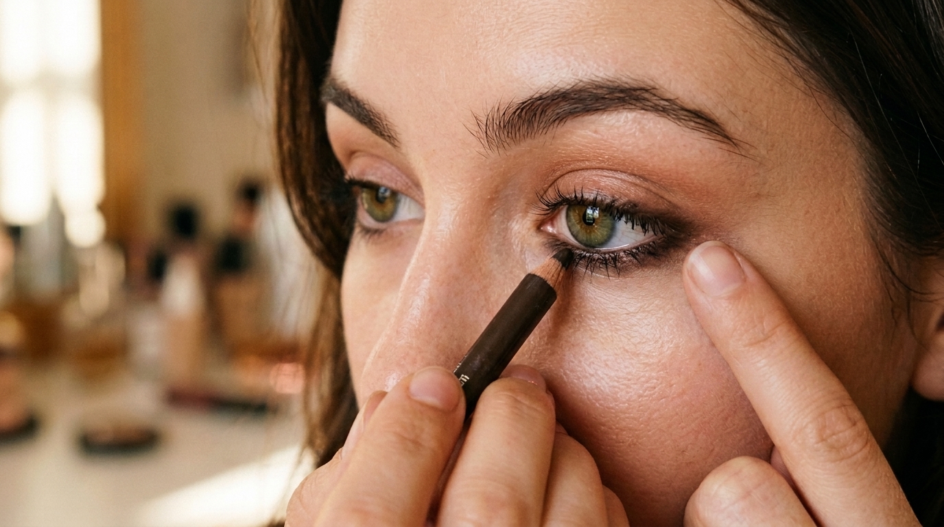 applying and smudging kohl pencil for French girl lower lash line