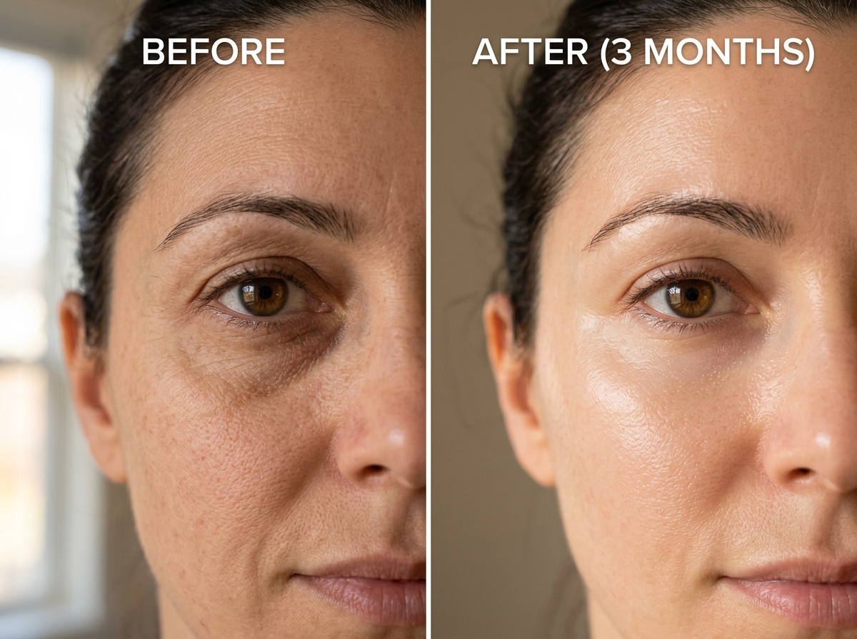 before and after PDRN eye area skincare treatment showing skin improvement