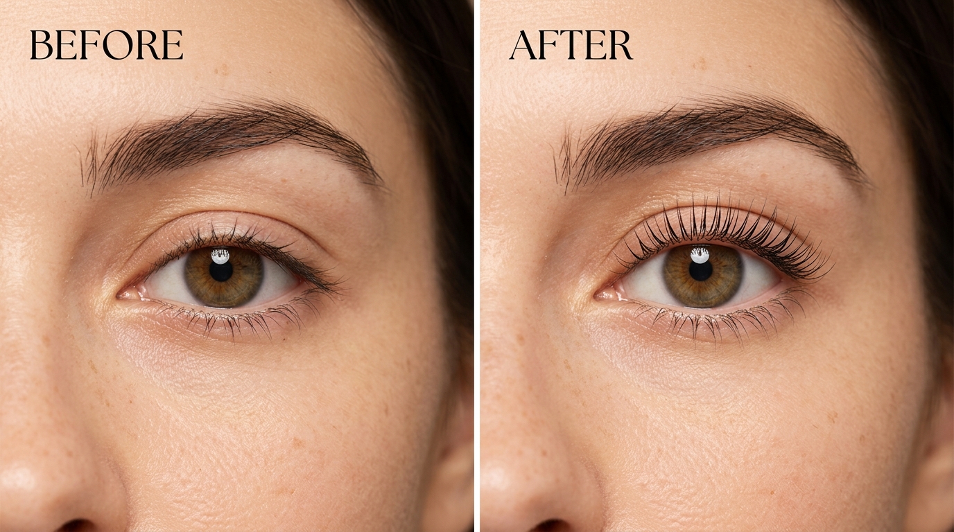 micro lash lift before and after showing gentle natural curl improvement