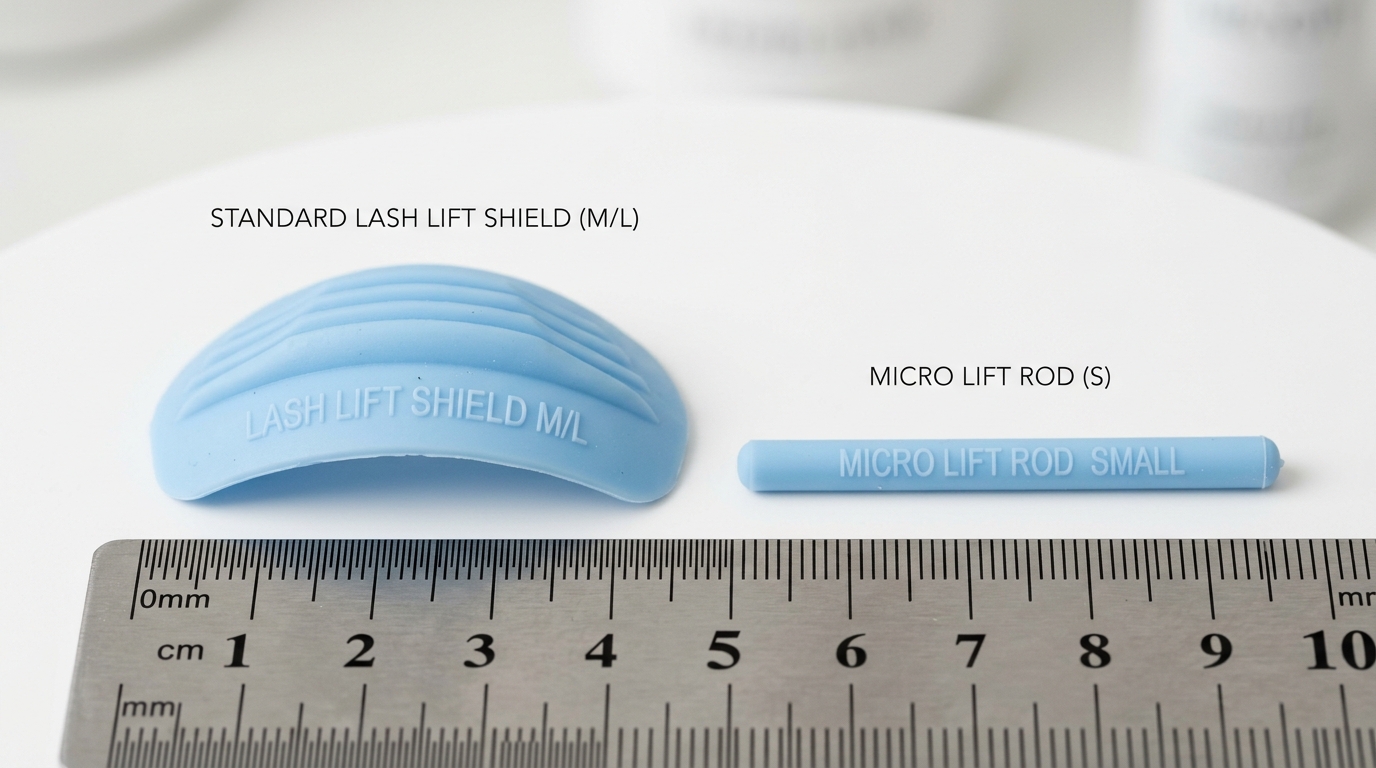 standard lash lift shield versus micro lash lift rod size comparison