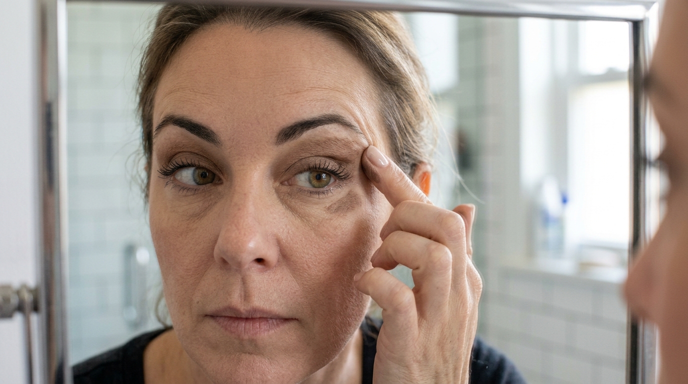 woman over 40 blending cream eyeshadow above crease for mature lid placement