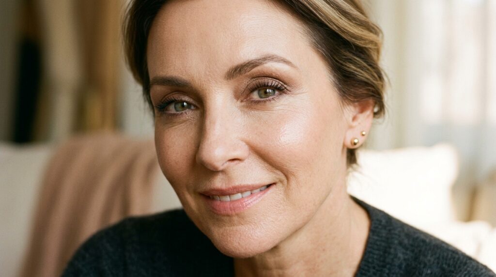 woman over 40 with beautiful flattering eye makeup for mature skin