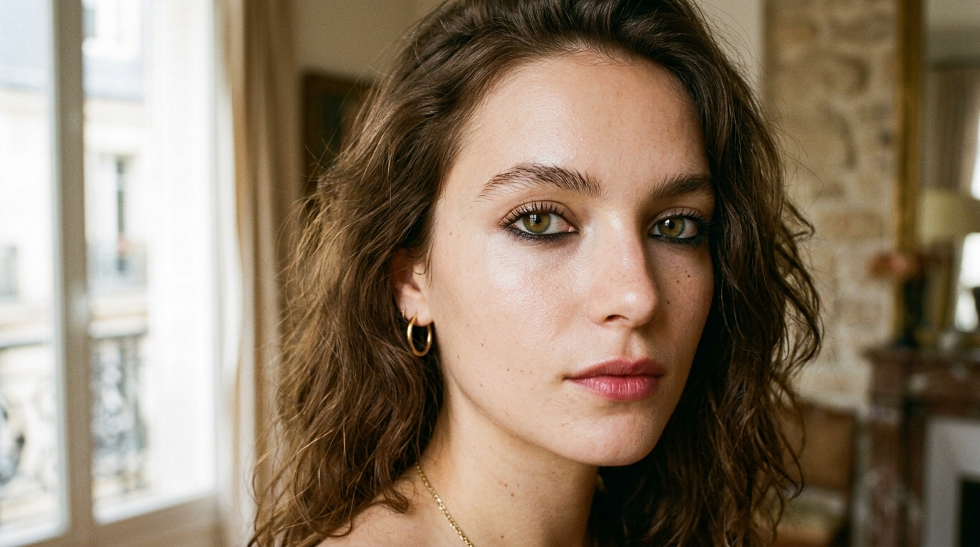 woman with French girl eye makeup effortless Parisian undone chic look
