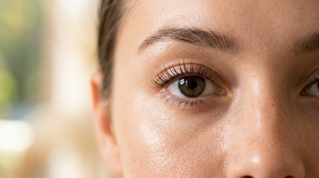 woman with micro lash lift showing soft natural curl and open eye effect