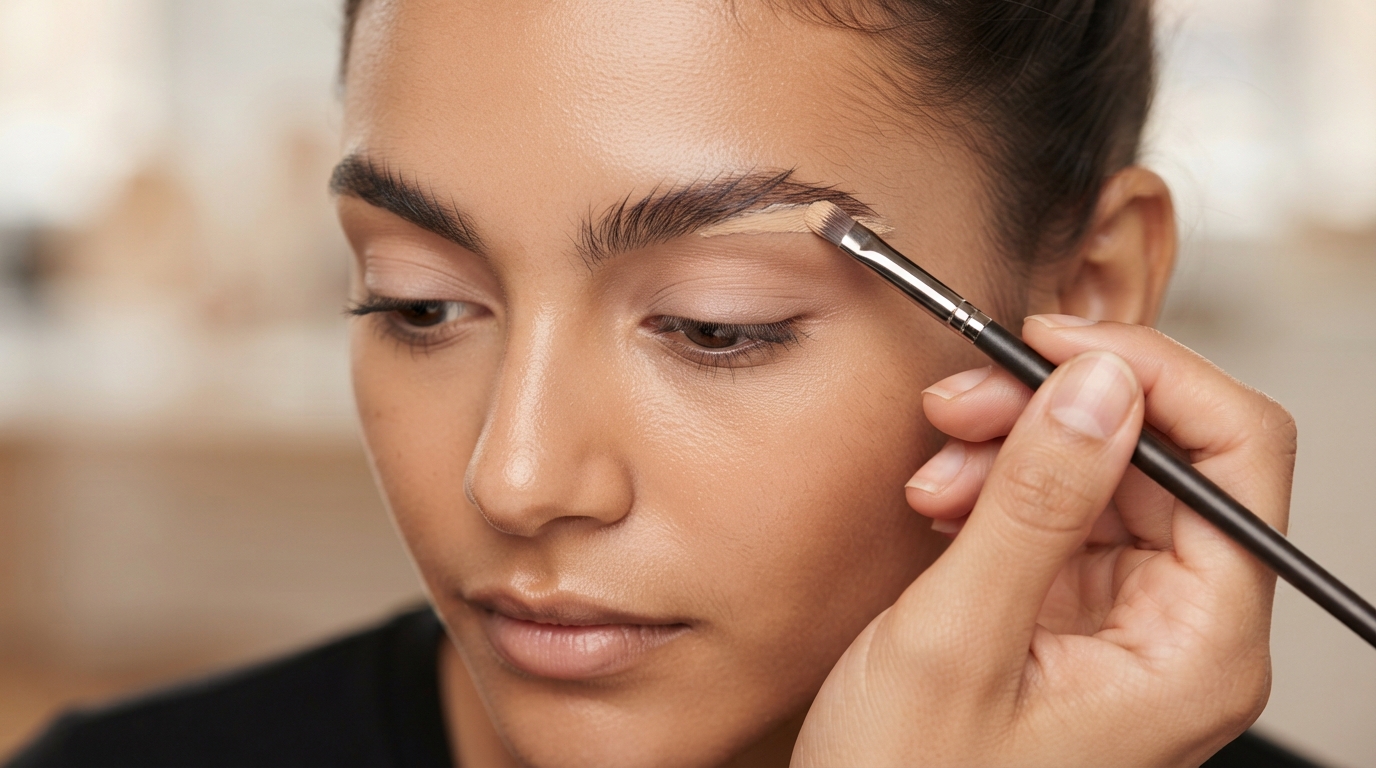 Applying concealer for faux bleached brows