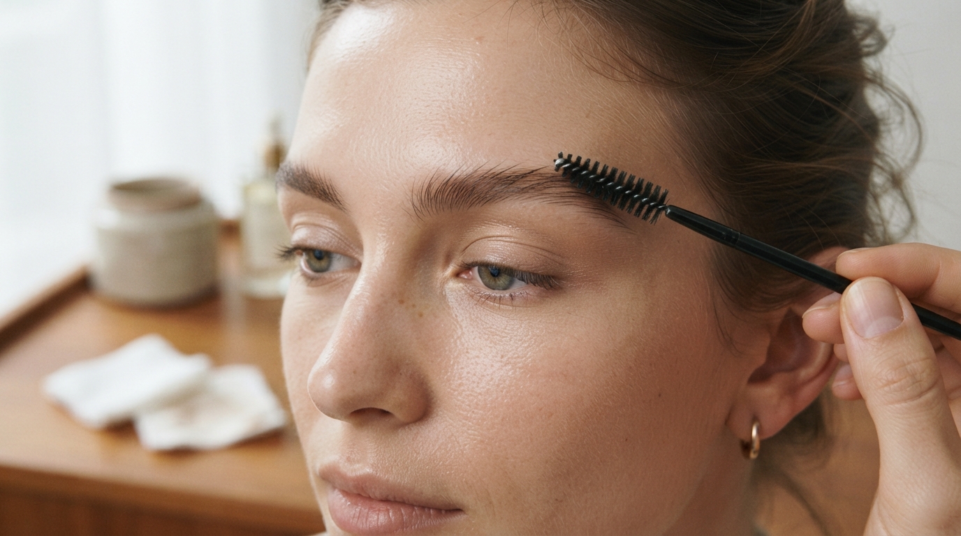 Blending temporary faux bleached brows